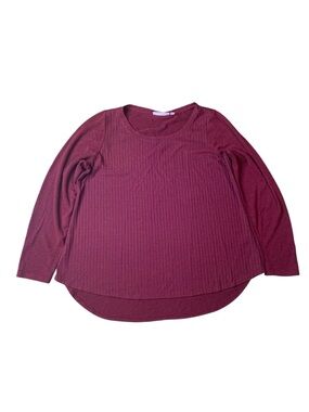 EVRI Burgundy Ribbed Long Sleeve Top | Plus Size 0X | Hi-Lo Hem